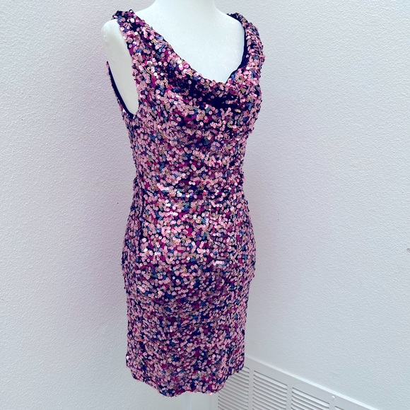 Zara Cowl Neck, Multicolor Sequins Dress - Picture 1 of 12